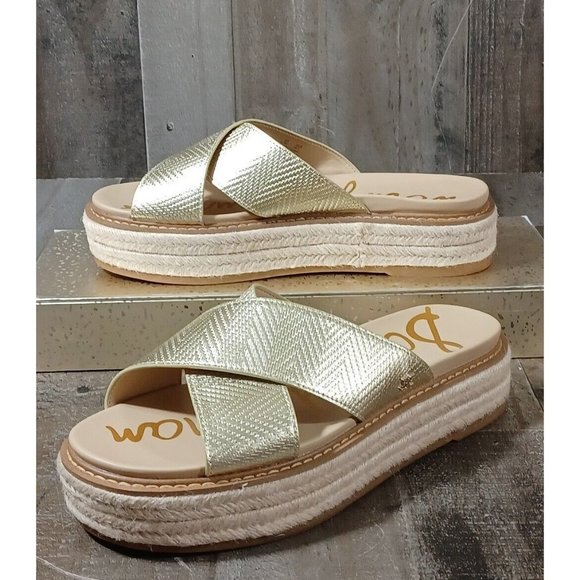 Sam Edelman Korina Slide Sandal Gold Wedge Espadrille Shoe 9.5 - Picture 4 of 7